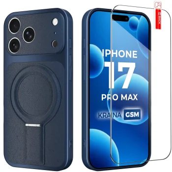 Etui do iPhone 17 Pro Max Magsafe skórzane granatowe ze szkłem