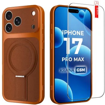 Etui do iPhone 17 Pro Max / iPhone 18 Pro Max Magsafe skórzane pomarańczowe ze szkłem