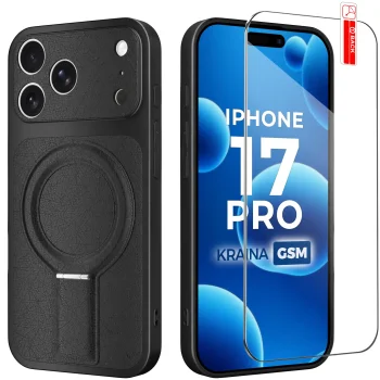 Etui do iPhone 17 Pro Magsafe skórzane czarne ze szkłem