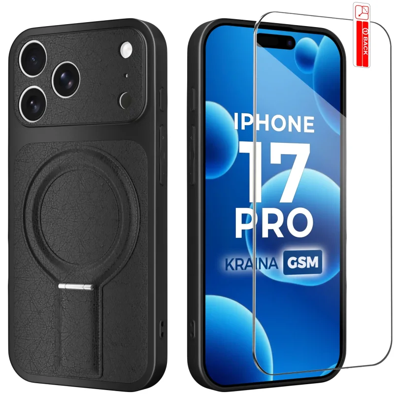 Etui MagSafe do iPhone 17 Pro ze skórzanym wykończeniem i szkłem hartowanym 9H w zestawie