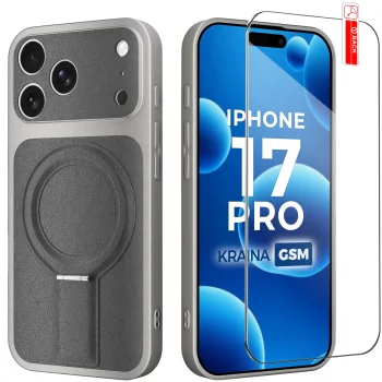 Etui do iPhone 17 Pro Magsafe skórzane szare ze szkłem