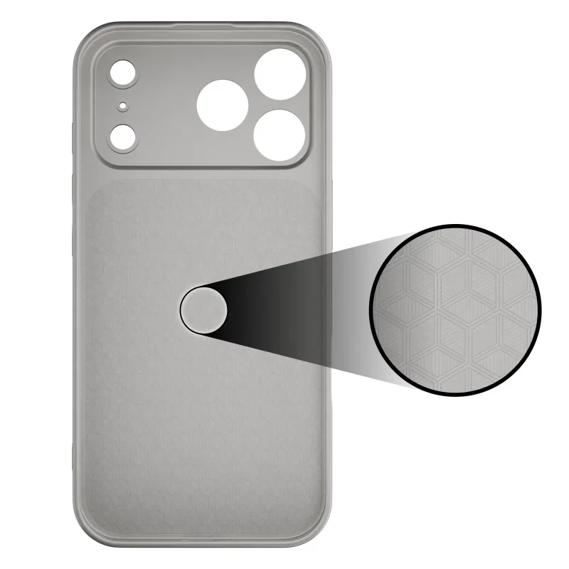 Wewnętrzna strona szarego etui MagSafe do iPhone 17 Pro z fakturowaną powierzchnią