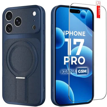 Etui do iPhone 17 Pro Magsafe skórzane granatowe ze szkłem