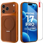 Etui do iPhone 17 Pro Magsafe skórzane pomarańczowe ze szkłem