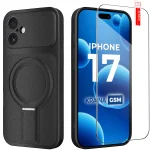 Etui do iPhone 17 Magsafe skórzane czarne ze szkłem