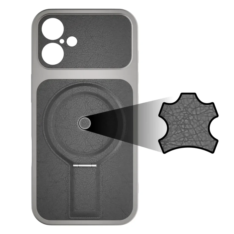 Szare skórzane wykończenie plecków etui MagSafe do iPhone 17