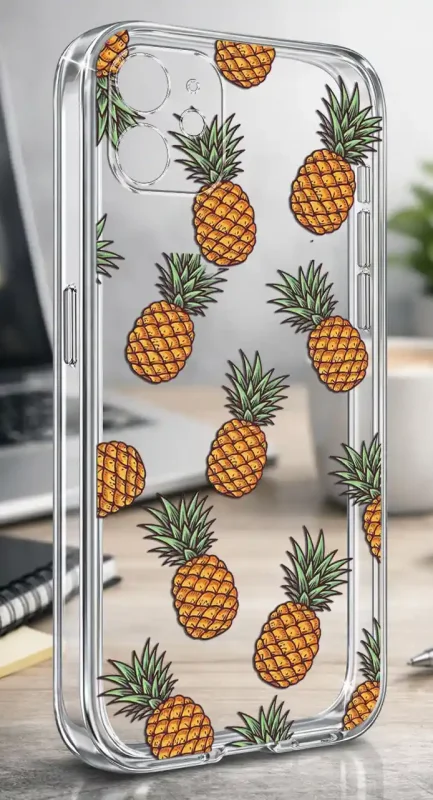 Etui na lato do iPhone 11 z motywem ananasów na przezroczystej obudowie