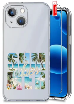 Etui do iPhone 13 / 14 przezroczyste różne wzory wakacyjne ze szkłem