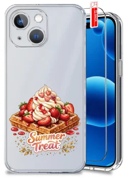 Etui do iPhone 15 Plus przezroczyste różne wzory wakacyjne ze szkłem