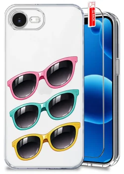 Etui do iPhone 16e / 17e przezroczyste różne wzory wakacyjne ze szkłem