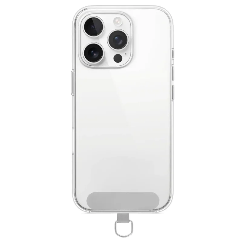 Przezroczyste etui z zamontowaną wkładką do smyczy na telefon
