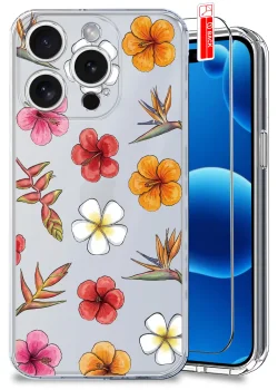 Etui do iPhone 16 Pro przezroczyste różne wzory wakacyjne ze szkłem