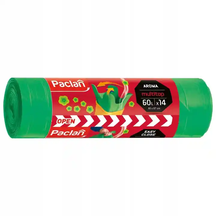 Zielone worki na śmieci zapachowe 60 litrów z uszami w rolce