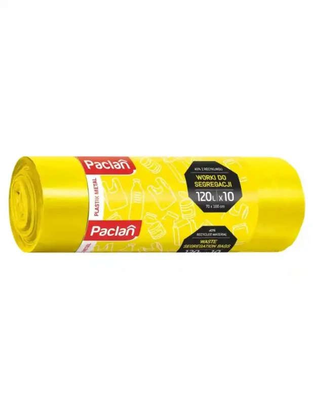 Rolka żółtych worków do segregacji plastiku i metalu 120 l, 10 sztuk