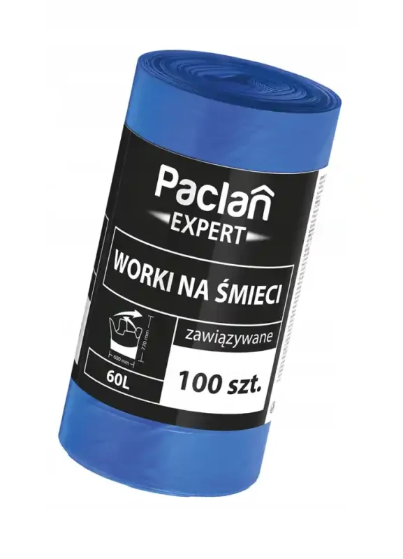 Opakowanie worków Paclan Expert 60 l, 100 sztuk, widok pod kątem