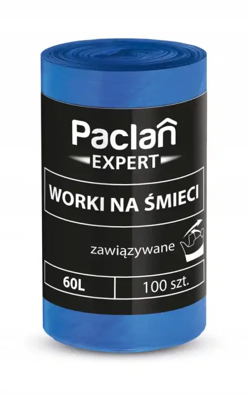 Worki na śmieci wiązane Paclan Expert 60 l, rolka 100 sztuk