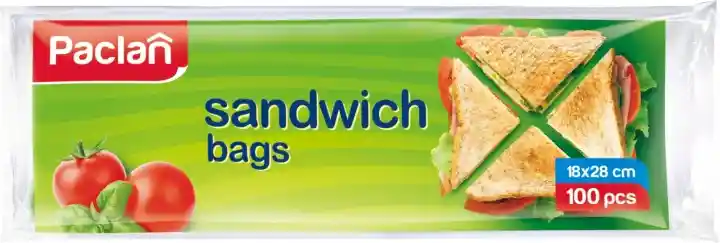 Paclan Sandwich Bags 100 sztuk woreczki śniadaniowe 18 × 28 cm opakowanie z przodu