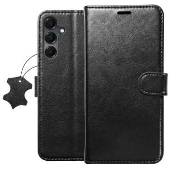 Etui do Samsung Galaxy A16 5G z klapką skórzane czarne ze szkłem