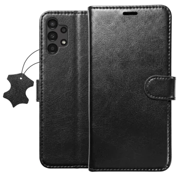 Etui do Samsung Galaxy A13 4G z klapką skórzane czarne ze szkłem