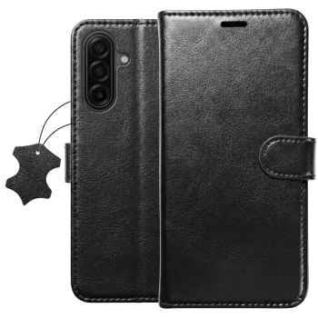 Etui do Samsung Galaxy A17 5G z klapką skórzane czarne ze szkłem