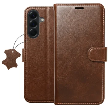 Etui do Samsung Galaxy A36 / A37 / A56 5G z klapką skórzane brązowe ze szkłem