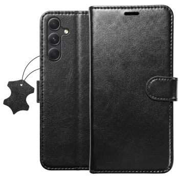 Etui do Samsung Galaxy A54 5G z klapką skórzane czarne ze szkłem