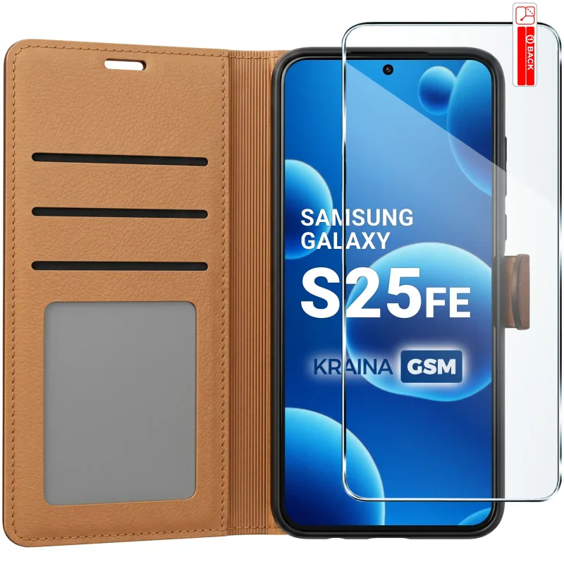 Brązowe etui portfelowe do Samsung Galaxy S25 FE z trzema kieszonkami na karty