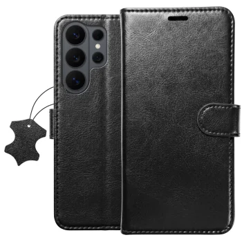 Etui do Samsung Galaxy S26 Ultra z klapką skórzane czarne ze szkłem