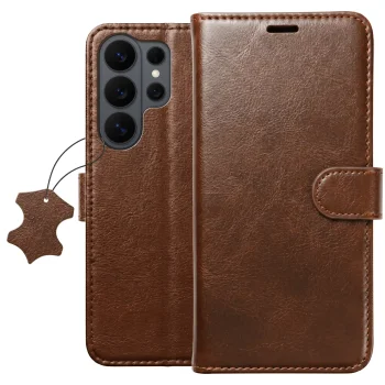 Etui do Samsung Galaxy S26 Ultra z klapką skórzane brązowe ze szkłem