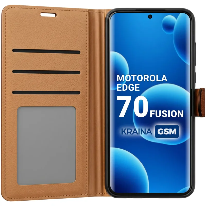 Brązowe etui portfelowe do Motorola Edge 70 Fusion z trzema kieszonkami na karty