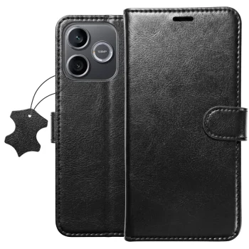 Etui do Honor 600 Lite z klapką skórzane czarne ze szkłem