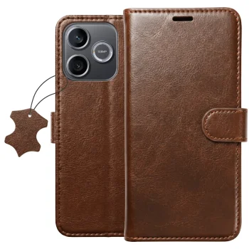Etui do Honor 600 Lite z klapką skórzane brązowe ze szkłem