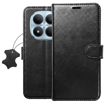 Etui do Xiaomi Redmi Note 15 Pro 5G z klapką skórzane czarne ze szkłem