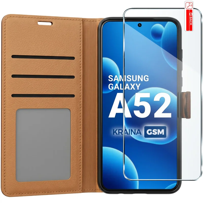 Brązowe etui portfelowe do Samsung Galaxy A52 / A52s 5G z trzema kieszonkami na karty