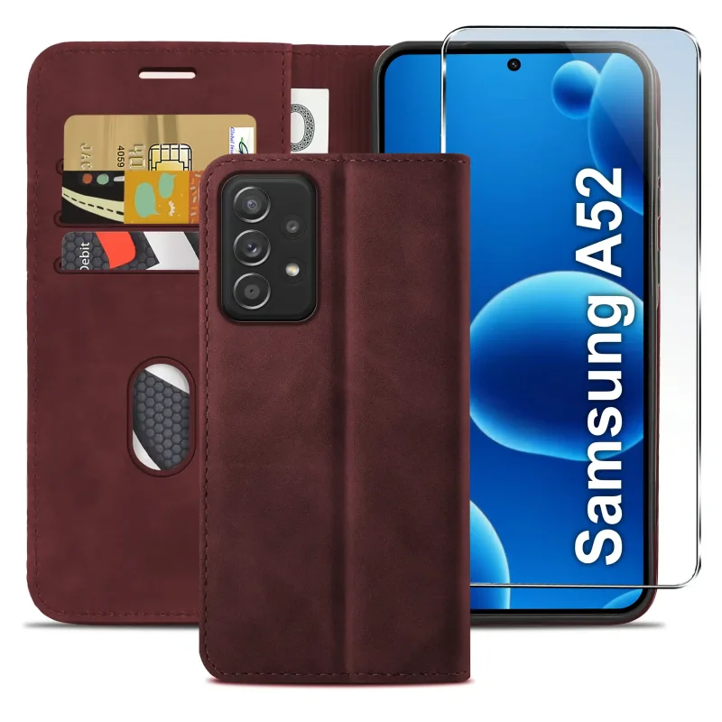 Bordowe etui skórzane Velvet do Samsung Galaxy A52 / A52s 5G otwarte