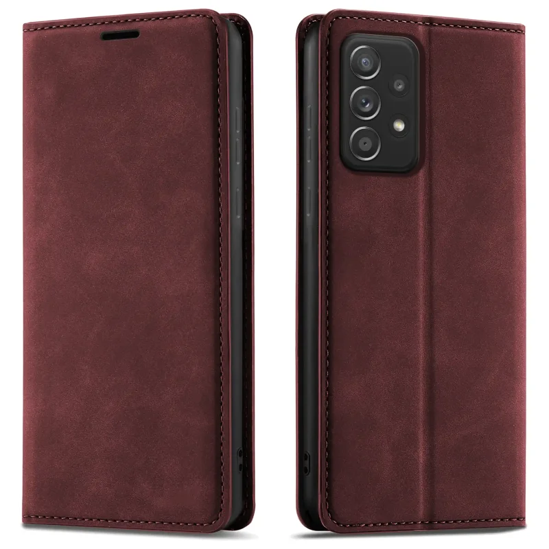Bordowe etui z klapką Velvet do Samsung Galaxy A52 / A52s 5G przód i tył