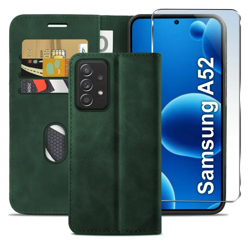 Zielone etui skórzane Velvet do Samsung Galaxy A52 / A52s 5G otwarte