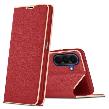 Etui do Samsung Galaxy A27 5G eleganckie zamykane czerwone ze szkłem