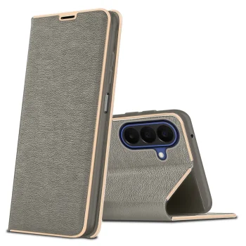 Etui do Samsung Galaxy A27 5G eleganckie zamykane szare ze szkłem