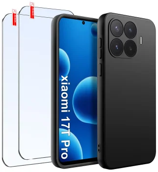 Etui do Xiaomi 17T Pro czarne matowe z zestawem 2 szkieł
