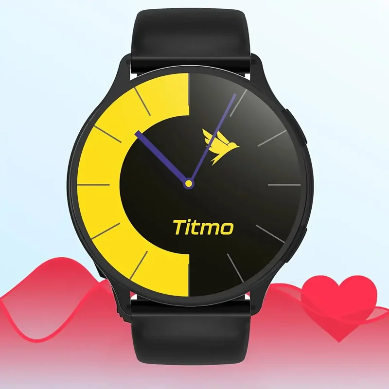 Zbliżenie tarczy AMOLED smartwatcha TITMO O-200 z motywem zegara