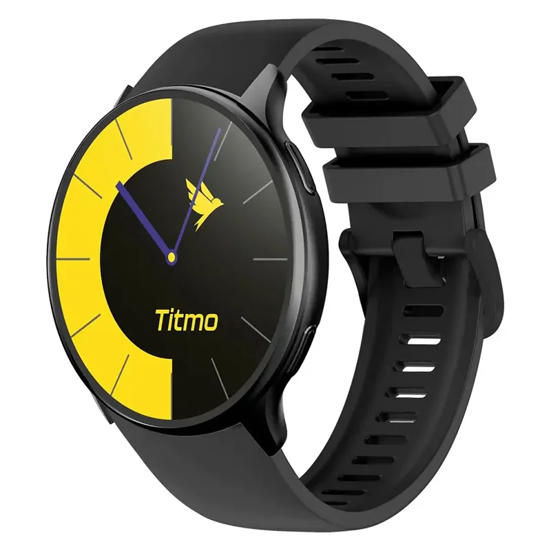 Smartwatch TITMO O-200 w ujęciu pod kątem z silikonowym paskiem
