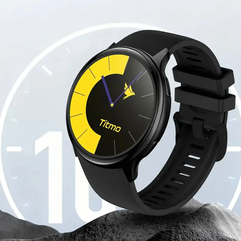 Smartwatch TITMO O-200 czarny w ujęciu pod kątem z tarczą zegara