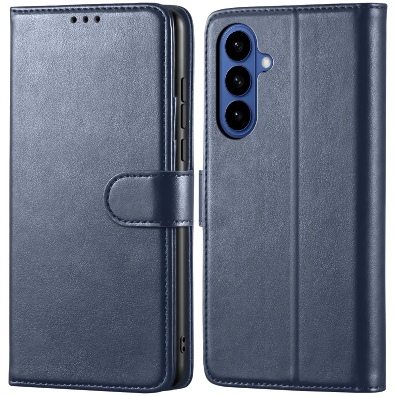 Granatowe etui z klapką skórzane do Samsung Galaxy S26 z magnetycznym zamknięciem