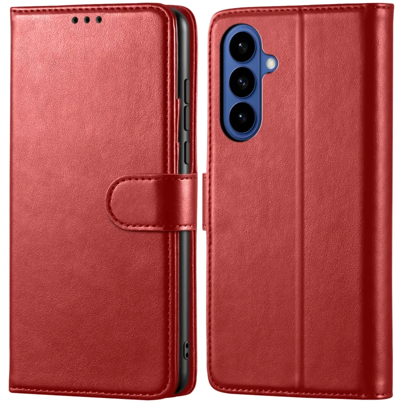 Czerwone etui z klapką skórzane do Samsung Galaxy S26 z magnetycznym zamknięciem