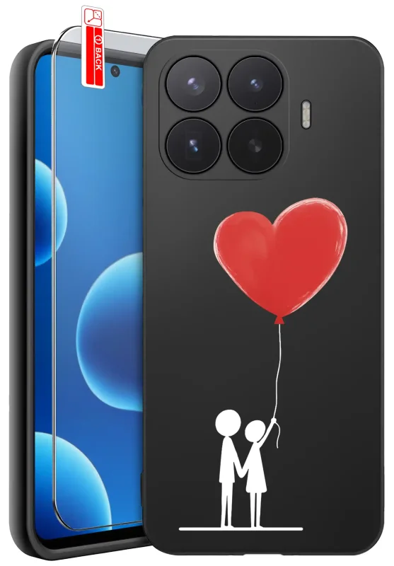 Etui walentynkowe do Xiaomi 17T Pro z parą trzymającą balon w kształcie serca oraz szkło hartowane 9H w zestawie