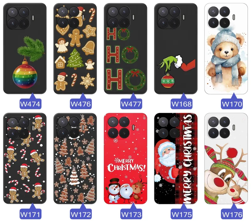 Różne etui świąteczne na Xiaomi 17T Pro: motywy świąteczne i zimowe w odcieniach czerwieni, zieleni i bieli