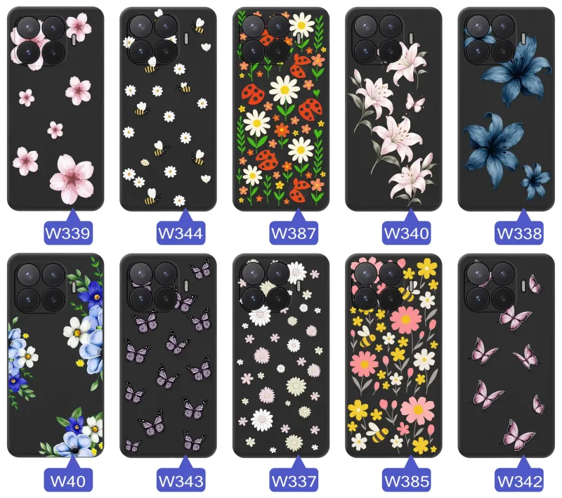 Kolekcja wzorów wiosennych na etui do Xiaomi 17T Pro: kwiaty, motyle, pszczółki, biedronki i truskawki na silikonowych pleckach