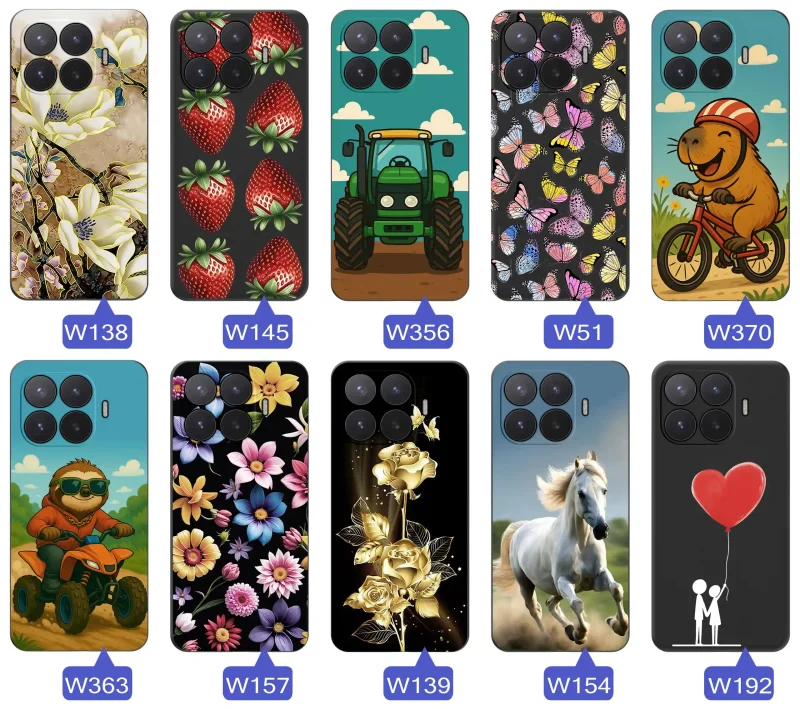 Różne etui z wiosennymi wzorami na Xiaomi 17T Pro, czarne silikonowe plecki z motywami kwiatów, motyli i truskawek