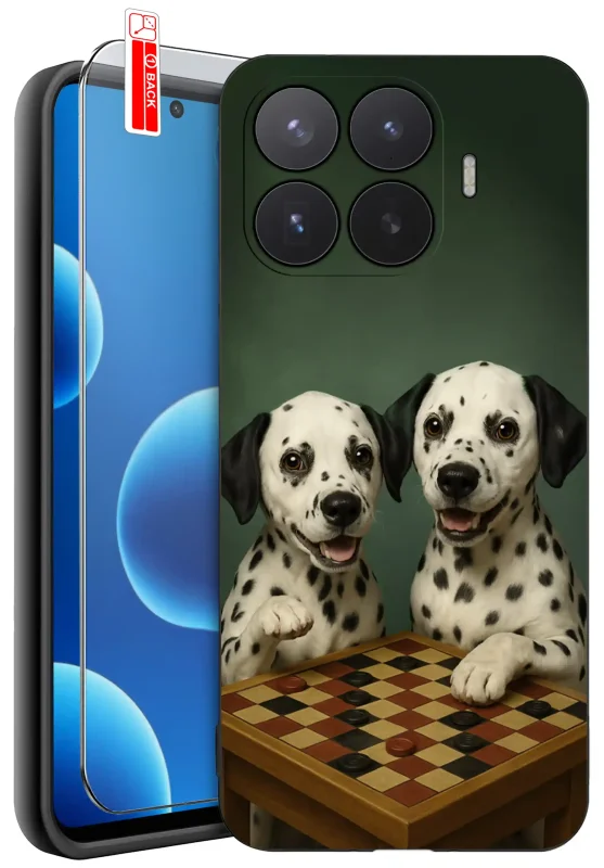 Etui z psem do Xiaomi 17T Pro z nadrukiem dwóch dalmatyńczyków grających w warcaby oraz szkłem hartowanym 9H